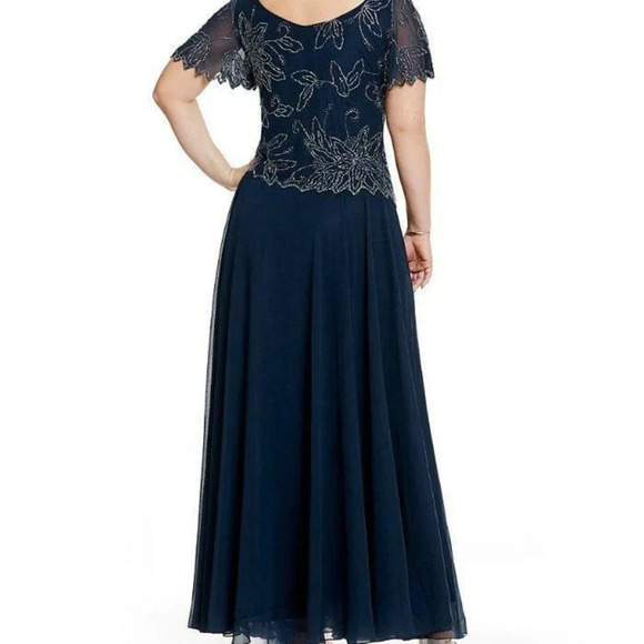 J Kara "NEW" Blue Short Flutter Sleeve Romantic Beaded Long Maxi Dress Size 6 - Picture 2 of 12